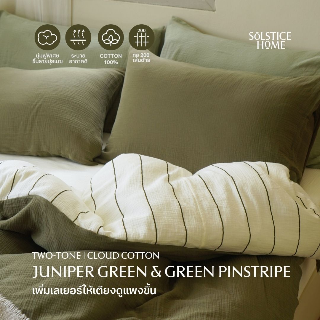ชุดผ้าปูที่นอน Cloud Cotton Green Pinstripe + Juniper Green