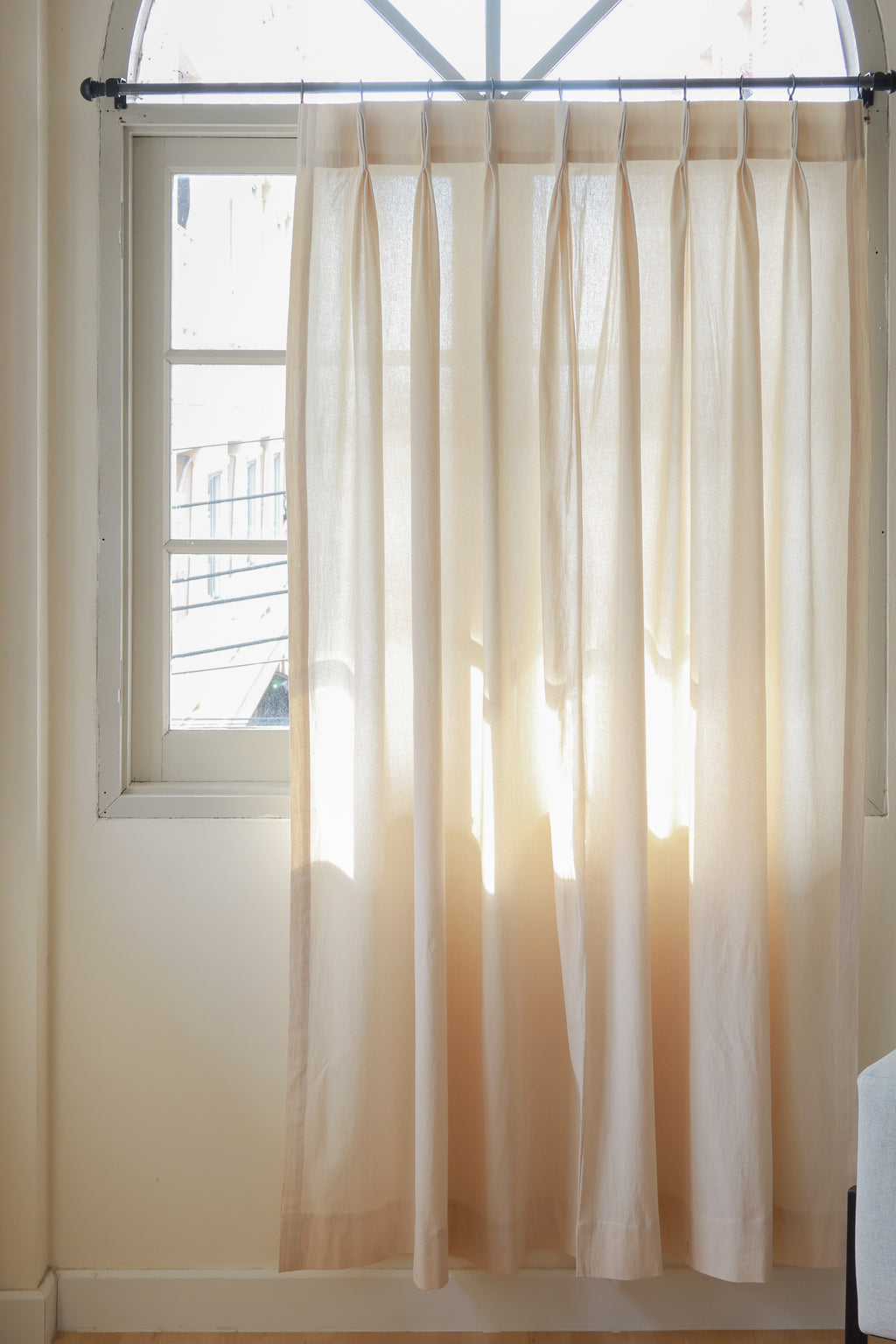 Pleated Curtain With Hooks - Plain Cotton 