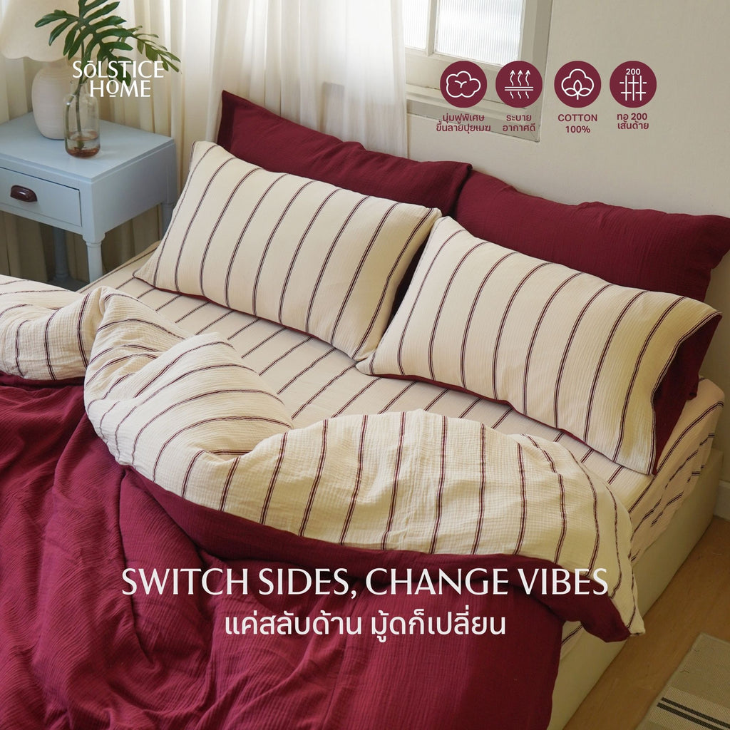 Red Ticking Stripe Bedding Set - Cloud Cotton