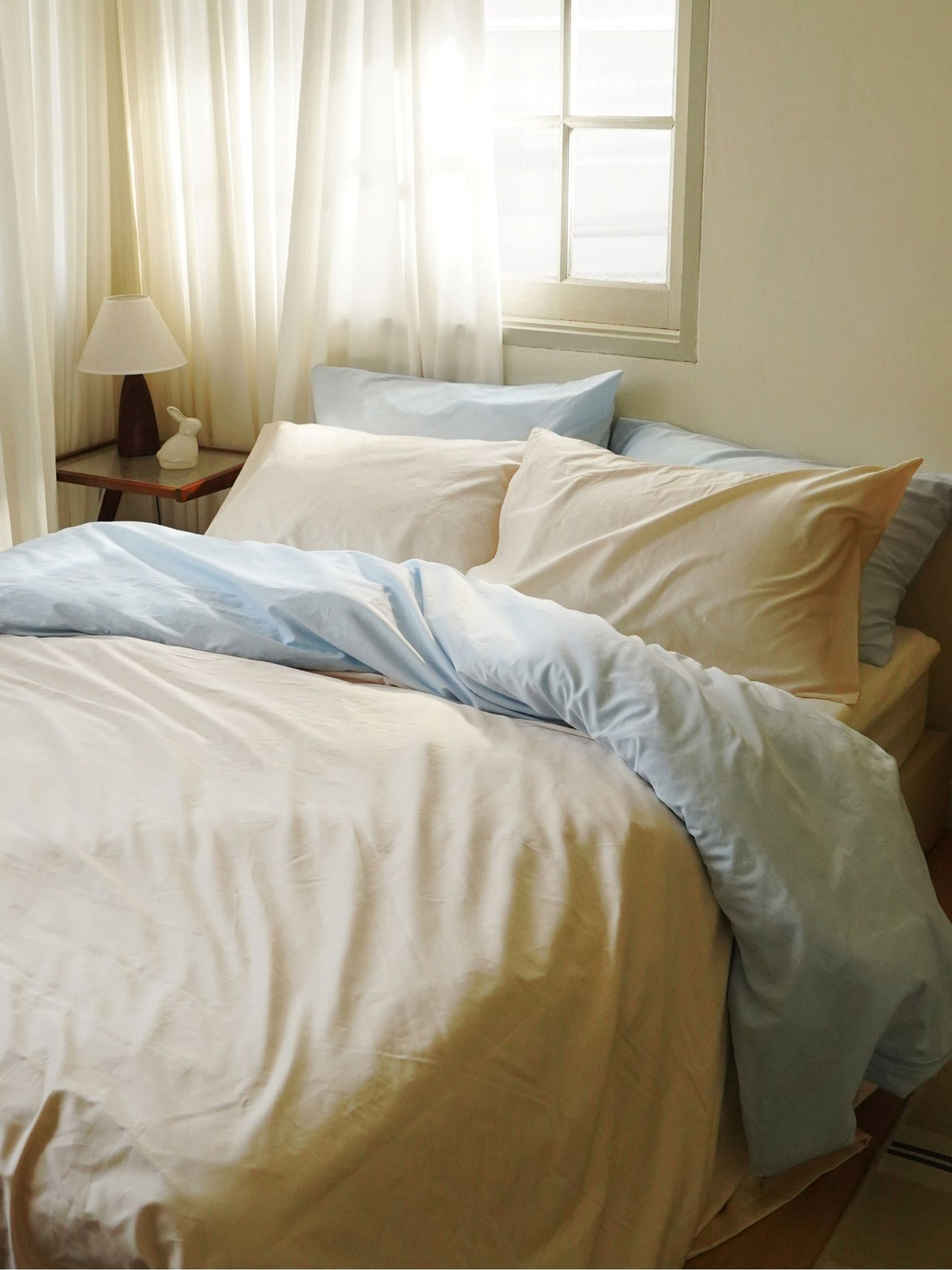 ชุดผ้าปูที่นอน Silky Cotton Baby Blue + Peach